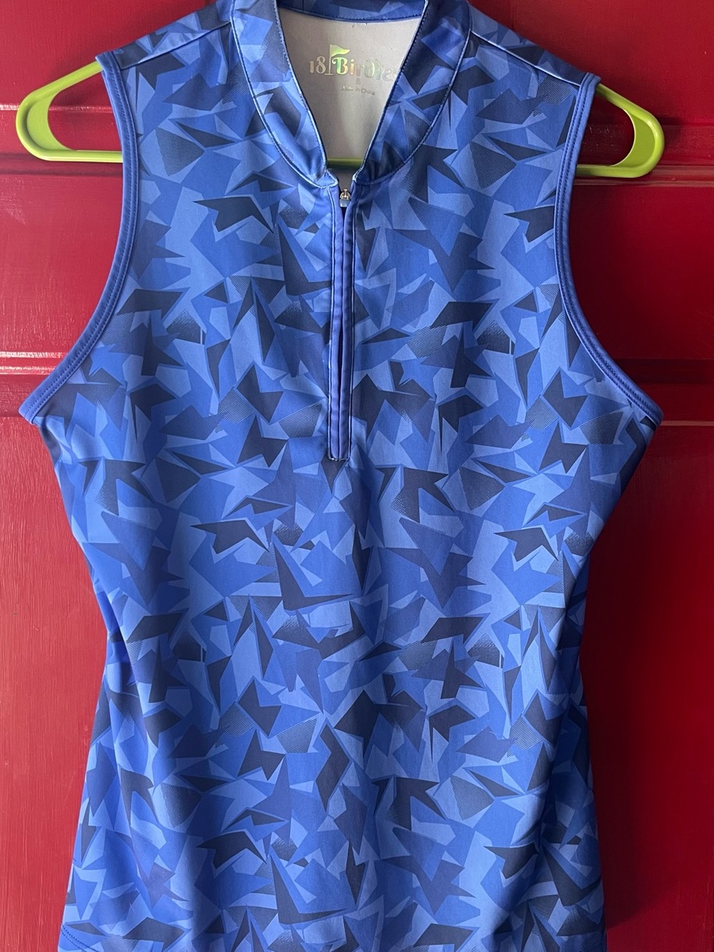 Birdies Blue Geometric Sleeveless Golf Polo